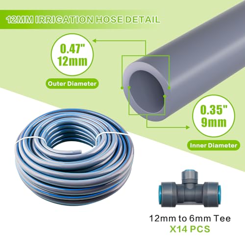 Drip Irrigation System 98ft, Fast Connect Automatic Irrigation Kit with 12mm, 6mm Blank Distribution Tubing and Accessories, DIY Garden Watering Equipment for Garden, Greenhouse, Flower Bed, Patio