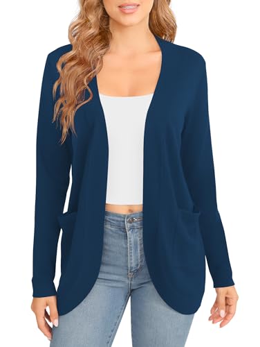 Image of EXCHIC Women's Long Sleeve Lightweight Knit Sweater Cardigan Curved Hem Open Front Cardigans with Pockets