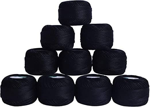 Crochet Cotton Pearl Threads (10 Pcs) - Crochet Cotton Yarn Crochet Thread for Projects, Blankets, Glove and Applique 10 Grams- 85 Meters (Black)
