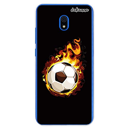 dakanna Funda Compatible con [Xiaomi Redmi 8A] de Silicona Flexible, Dibujo Diseño [Balón de Fútbol en Llamas], Color [Borde Transparente]...