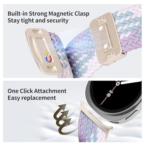 Image of Magnetic Braided Band for Samsung Galaxy Watch 9 8 40mm 44mm, Galaxy Watch8 Classic 46mm, One Click No Gap Elastic Stretchy Nylon Fabric Sport Strap for Women Men (Space Gray)