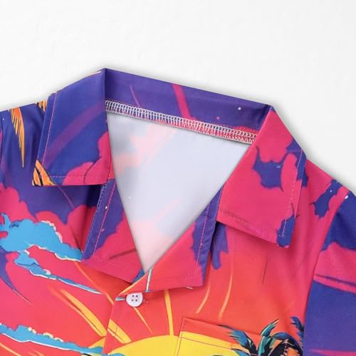 Image of Weixinbuy Boys Summer Outfits Short Sleeve Hawaiian Shirt and Shorts Vacation Set for Kids Summer Clothes Set