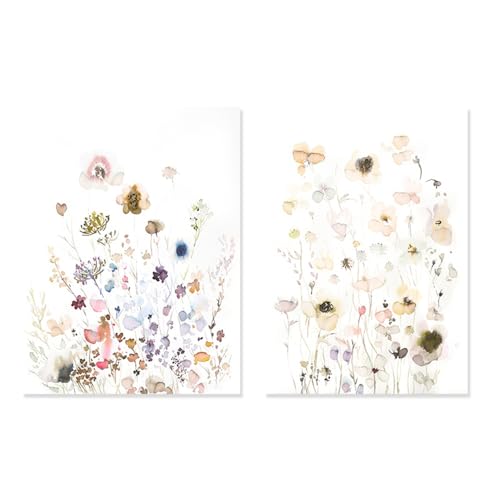 Affiches aquarelles modernes pour salon et chambre - Art mural floral 40x60cm lot de 2