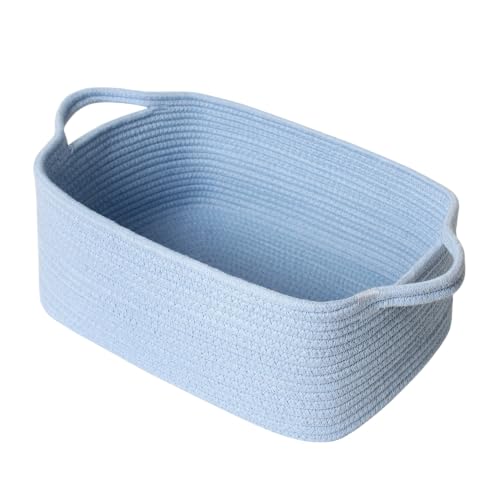 MEGASKET Blue Woven Basket 13.5 x 10 x 6 Blue Empty Gift Basket to Fill Decorative Cotton Rope Storage Bin for Organizing Cute Baby Nursery Organizer Rectangle Dog Toy Bin Room Decor