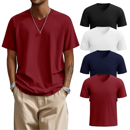 Riyiper 4 Pack Men's Big and Tall V Neck T-Shirts, Raglan Short Sleeve 30% Cotton Oversized Top Casual Summer Basic Tee2