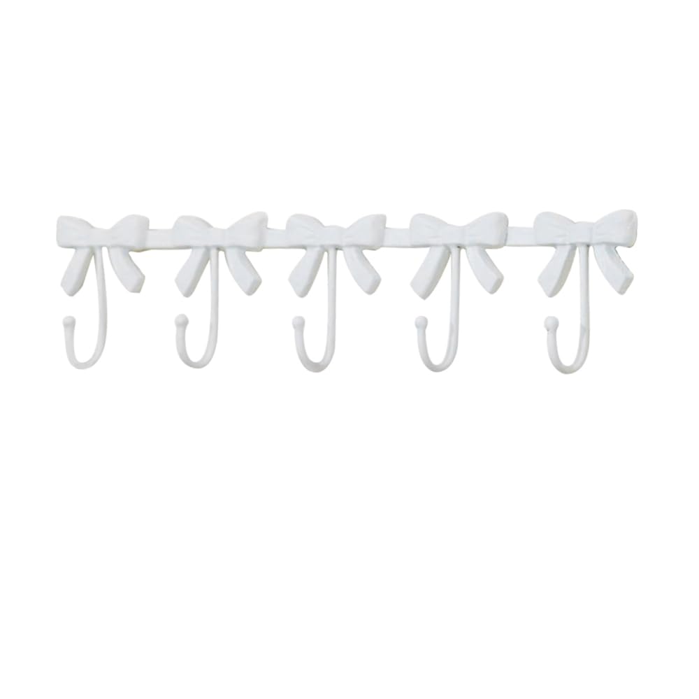 Gancho de pared rústico con forma de lazo blanco, gancho decorativo de metal, gancho decorativo para colgar en la pared, para el hogar, cocina, baño, oficina (blanco, 5 ganchos)