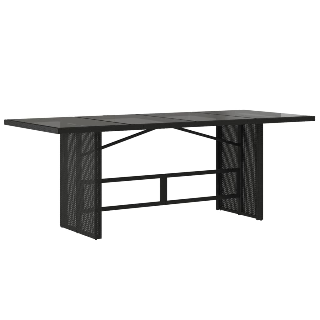 Stół ogrodowy ze szklanym blatem, czarny, 190 x 80 x 75 cm, polirattan, odporny na warunki atmosferyczne, odporny na działanie promieni UV, stal malowana proszkowo, stół balkonowy, stół