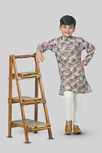 Image of AHHAAAA Kid's Ethnic Shirt Traditional Printed Long Sleeve Regular Wear Indian Kurta Pajama for Boys