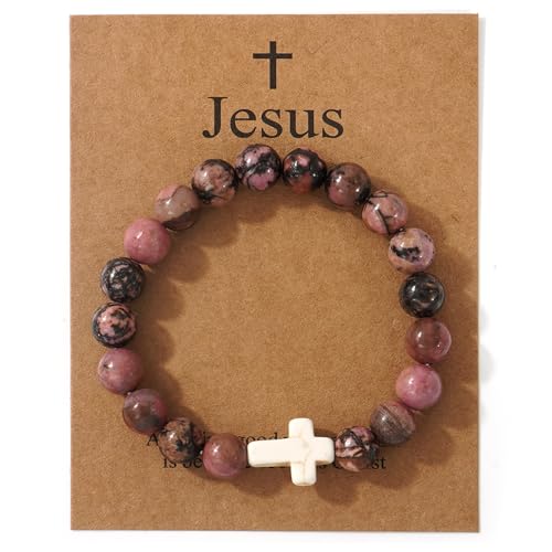 Natural Stone Cross Bracelets Trendy Stuff Inspirational Religious Gifts Bracelet Card gifts for Women/Daughter/Friend/Sister/Grandma/Granddaughter/Husband-Birthday Graduation Retirement