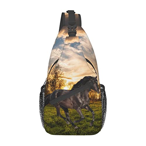 Fashion Horse Pattern Sling Backpack, Multipurpose Crossbody Shoulder Bag Travel Hiking Horse Daypack for Women Men