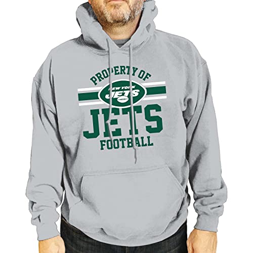 NFL Adult Property of Hooded Sweatshirt, Team Apparel, Fleece Pullover Hoodie for Men and Women (New York Jets - Gray, Adult Large)