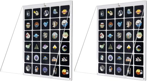 Image of HIIMIEI Acrylic Pin Display Board, 11x14 Enamel Pin Display Frame, Dustproof Shadow Box Pin Holder, Double Sided Jewelry Lapel Pins Collection Case for Wall and Tabletop (30 Grids) (Pack of 2)
