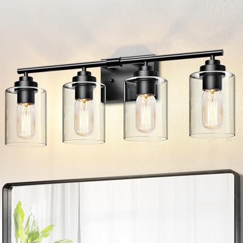Image of SKEJAO Bathroom Vanity Lights Over Mirror,Bathroom Light Fixture Wall Sconce Lighting for Bedroom,Living Room (Black, 4-Light)