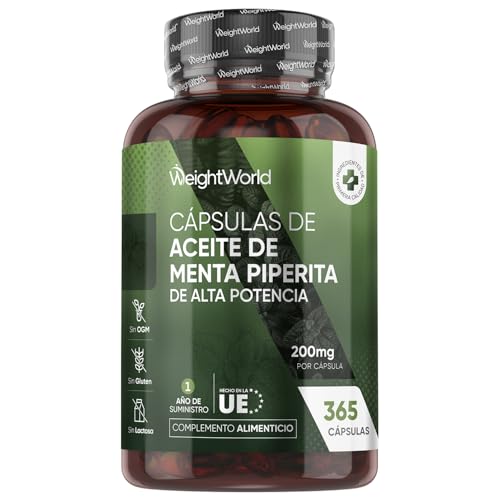 Aceite de Menta Piperita 200mg en 365 Cápsulas Blandas - 1 Año Completo de Suministro de Aceite de Menta Fresca Concentrado, Fuente Natural de Mentol, Sin OGM, Sin Gluten