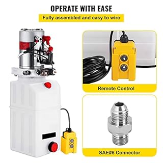 SucceBuy Pompe Hydraulique 12 V 6 L, Pompe Hydraulique Remorque Simple Effet Réservoir Plastique, Démarrage Rapide Débit d'Huile Rapide Aucune Fuite, Remorque Élévateur à Ciseaux