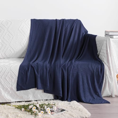 Image of NTBAY Rayon Derived from Bamboo Knit Twin Blanket, 60 x 80, Navy Blue | Breathable Cable Knit Throw Made with Rayon Derived from Bamboo, Soft Cooling Bed Throws for Sofa, Bed, Reading, and Travel