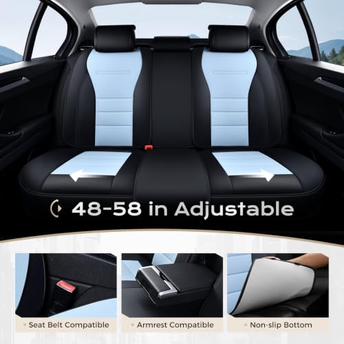 Image of Coverado Car Seat Covers Full Set, Nappa Leather Seat Covers for Cars, Car Seat Protector Car Seat Cushion, Front and Back Seat Protectors Cushions Universal Fit for Most Cars (Black&Light Blue)