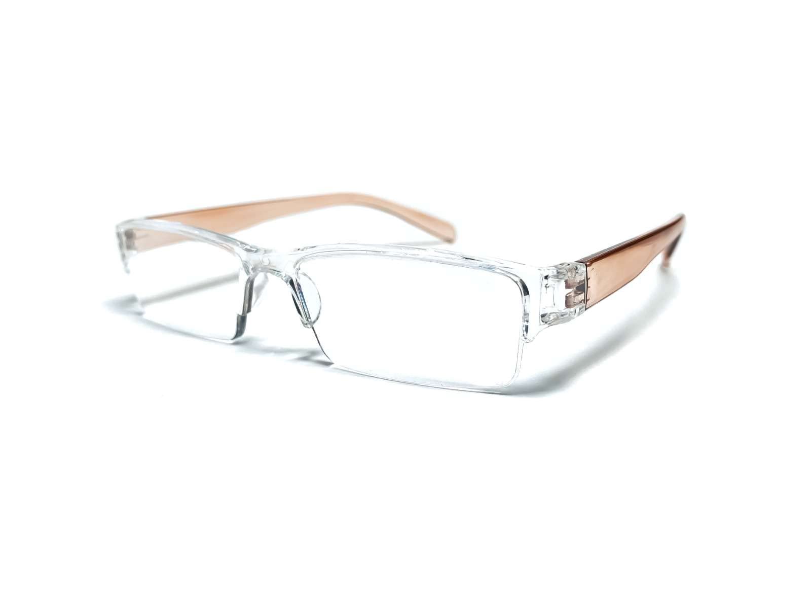DR.B’s Readers Glasses: Stylish Transparent Frames for Men and Women, Lightweight and Comfortable, Light Brown, +2.00 Magnification 1