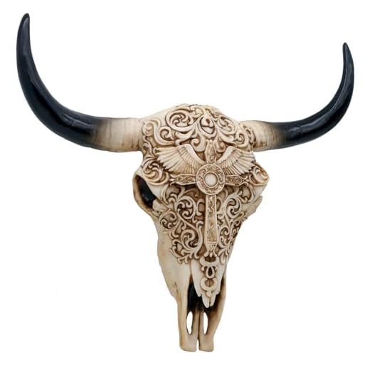alikiki Western Cow Skull Wall-Decor - 12.2”Long Realistic Animal Head Wall Hanging Art Boho Cross Steer Bison Buffalo Bull Cow Horned Skull Home Wall Decor
