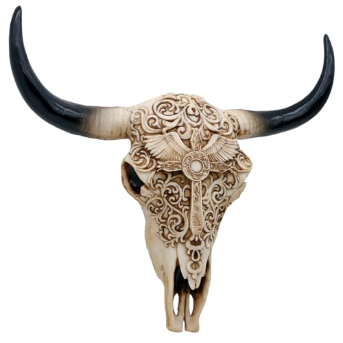 alikiki Western Cow Skull Wall-Decor - Realistic Animal Head Wall Hanging