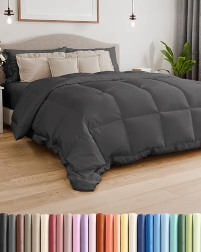 Image of King Size, Dark Gray Alternative Down Comforter - Warm, Lightweight & Breathable Hotel Quality Bedding Set for Men, Women, Kids & Teens - All Season Oversized Cooling Microfiber Duvet Insert Comforter