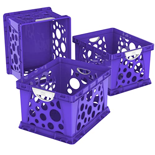 Storex Large Storage and Filing Crate with Comfort Handles, Purple/White (Case of 3)