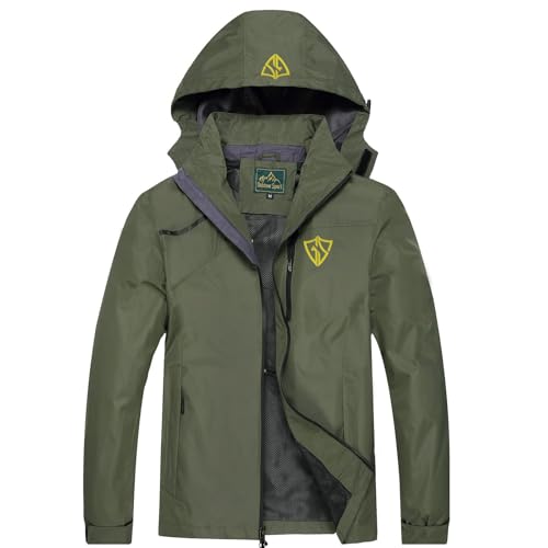 GIISAM Tactical Rain Jacket Men Army Green Lightweight Waterproof Shell Jackets Outdoor Hiking Cycling Raincoat Rain Coats