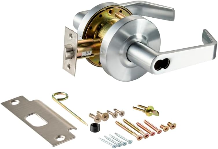 SFIC Entry Commercial Door Handle Lock, Durable Grade 2 Indoor Locks for Fire Doors - Cylindrical Lever Door Lock in Satin Chrome Finish