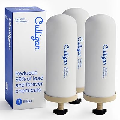 Culligan MaxClear 7” Gravity Water Filter Replacement Compatible with ProOne & Berkey Water Filter Systems, Ceramic & Carbon Filter NSF/ANSI Certified, Reduce Total PFAS, Microplastics & Lead, 3-Pack