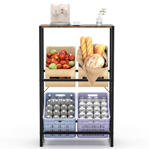 Suhu Getränkekistenregal 4 Kisten Getränkeregal mit Ablage Regal Getränkekisten Küche Kistenregal Wasserkistenregal Bierkistenregal, Speisekammer Abstellraum Balkon Belastbarkeit 150kg Schwarz
