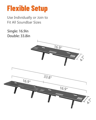 Image of Soundbar Mount, No Drilling Steel TV Top Shelf Fits Most of Sound Bars Up to 15 Lbs, Universal Sound Bar TV Mount Bracket, Sound Bar Stand Compatible with Samsung, Sony, LG,Bose, 16.9x4.7inch