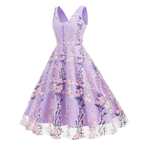 Image of Summer Floral Embroidery Tulle Dress for Women Flower Embroidered Wedding Guest Formal Prom Party Homecoming Dresses