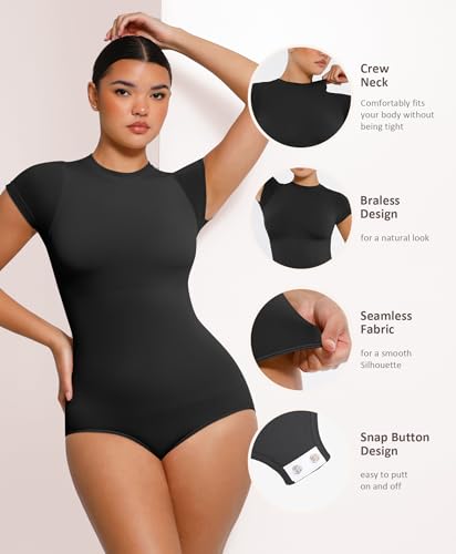 FeelinGirl Shapewear Bodysuit Compression Body Suits Women's Bodysuits High Neck Short Sleeve Plus Size Body Suit Body Shaper4