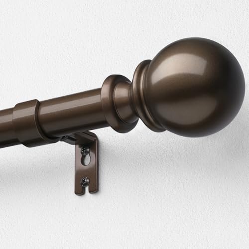 DEFYNEE Tringle à Rideaux avec Embouts Ronds, 80-218 cm Extensible, 25 mm de Diamètre, Ensemble avec Supports, pour Chambre et Salon - Bronze