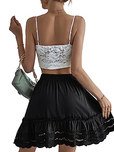 LYANER Women's Elastic Waist Self Tie Pullover Scallop Hem Pleated Casual Mini Skirt3