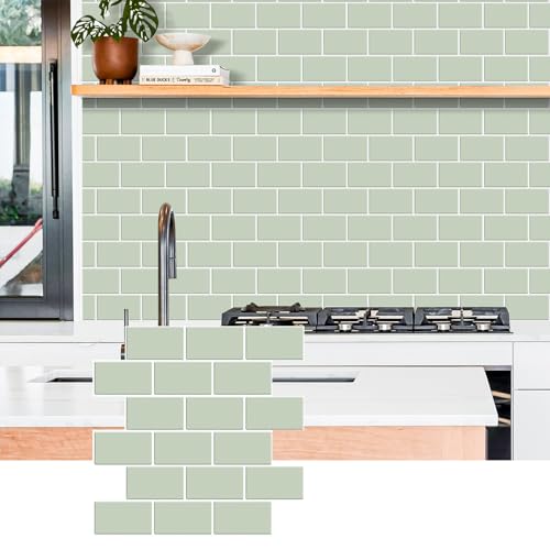 Alwayspon 10 Sheets 10"x10" Sage Green 3D Vinyl Backsplash Marble