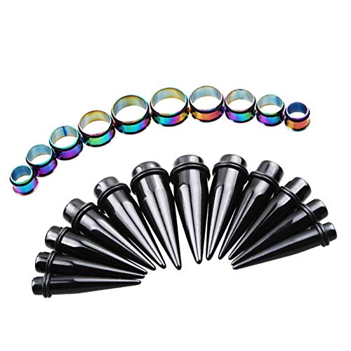TOPBRIGHT 24PCS UV Acrylic Tapers and Surgical Steel Plugs Ear Gauges Kit Eyelets Stretching Set 00G-20mm