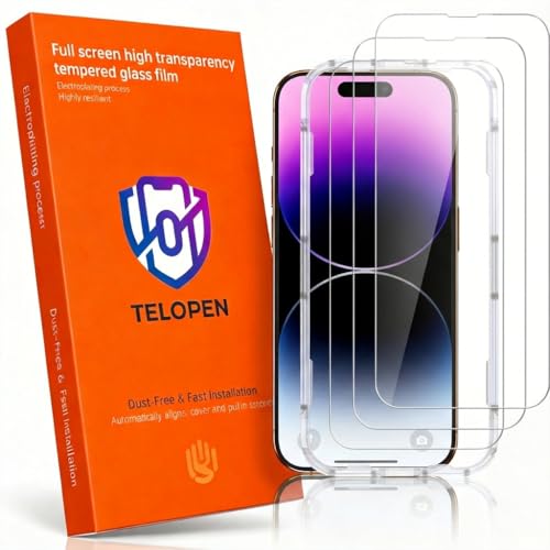 TELOPEN Paquete de 3 protectores de pantalla de vidrio templado para iPhone 17 Pro Max, marco de fácil instalación, dureza 9H, compatible con fundas, transparente HD (transparente, iPhone 11/XR)