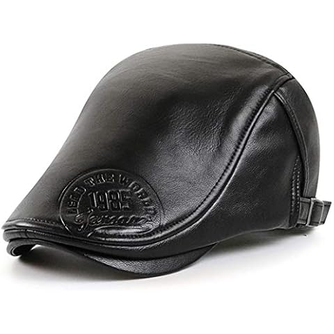 LAIFEKE PU Leather Flat Cap Windproof Waterproof Men Duckbill Cap Stamping Logo Newsboy Hat (01-Black) Cover
