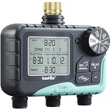 RAINPOINT 3 Zone Sprinkler Timer with Brass Inlet, Water Timer for Garden Hose,Rain Delay/Manual/Automatic Watering System, Hose,Hose Timers for Watering with IP65 Waterproof, Large LCD for Yard