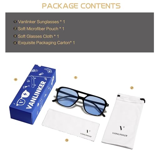 Image of VANLINKER Retro Vintage 70s Square Aviator sunglasses for women men VL9611X
