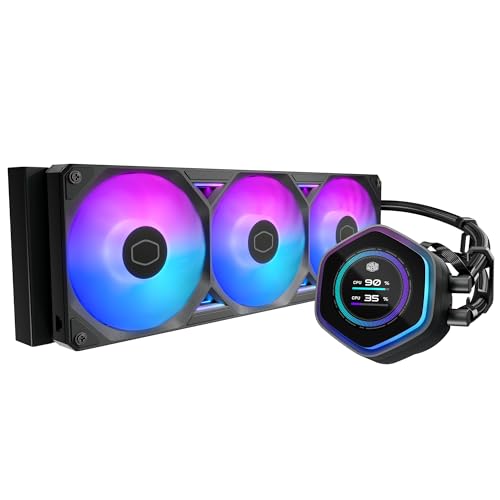 Cooler Master Atmos II 360 LCD AIO CPU Liquid Cooler 360mm Radiator Customizable LCD Display 3X ARGB PWM Fans Dual-Chamber Pump Low Noise AMD AM5/AM4 & Intel LGA 1851/1700 Black