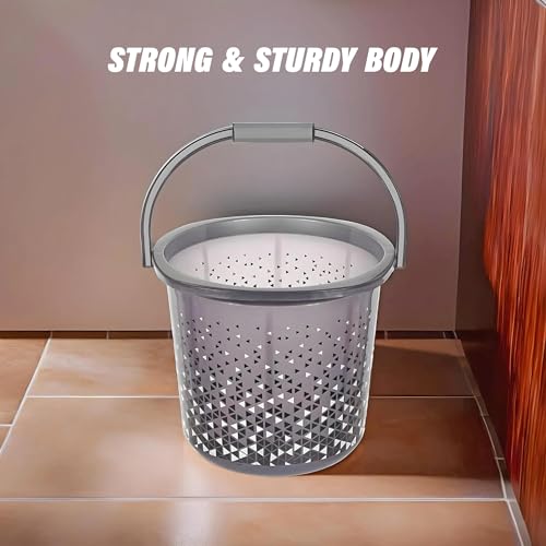 Image of Kuber Industries Pack of 2 Bucket 18 Litre | Balti for Bathroom | Water Bucket for Kitchen | Plastic Bucket for Mopping | Triangle Print | Black