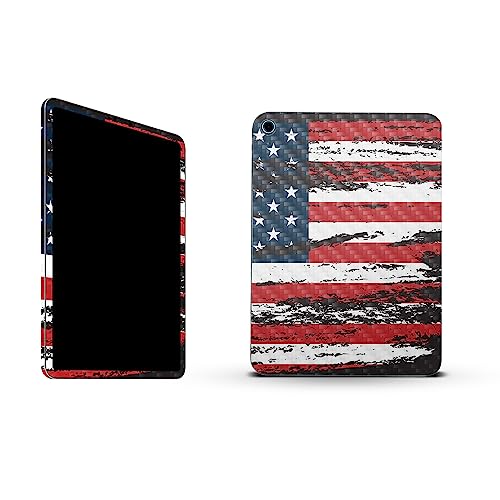 Image of MightySkins Carbon Fiber Skin Compatible with Apple iPad 10.9 inch 10th Gen (2022) Full Wrap Kit - Tattered Flag | Protective, Durable Textured Carbon Fiber Finish | Easy to Apply | Made in The USA