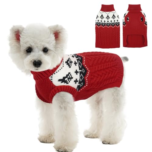 FUAMEY Sweaters for Puppies, Soft Knitted Dog Sweater Cozy Pullovers, Thermal Cold Weather Outwears for Dogs, Warm Winter Turtleneck Doggy Outfits Small Breeds Outdoor, Yorkie, Pomeranian (R