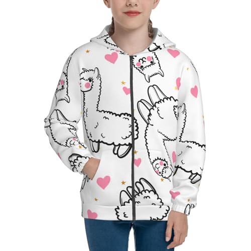 Alpacas and Hearts Kid Hoodies Boys Zip Up Sweatshirts Girls Pullover with Pocket3