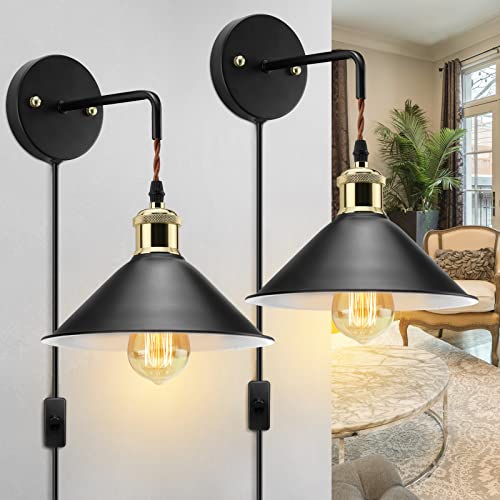 Image of KEWANNO Plug in Wall Sconces, 2PACK Wall Lamp with Plug in Cord, Plug in Wall Light Sconces, Sconces Wall Lighting Plugin, E26 Modern Wall Light Fixtures (Black)