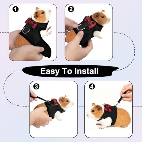 Image of Guinea Pig Harness and Leash,2packs Guinea Pig Clothes Baby Ferret Rats Hamster Soft Mesh Harness Leash for Decoration,Hamster Harness can be Adjusted to Any Size. (Black + Green)