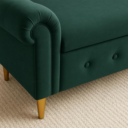 Image of Upholstered Storage Bench, Sofa Bench, Sofa couches, Ottoman Bench 2 Seater Sofa Chaise Lounger Pouffe for Living Room, Bedroom, Office | (Forest Green)