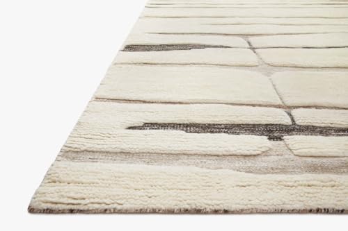 Image of Modern Pattern Wool Carpet with Loop Texture Yarn Anti Shedding Carpet Size 5x8 Feet C1 Ivory & Multi Color